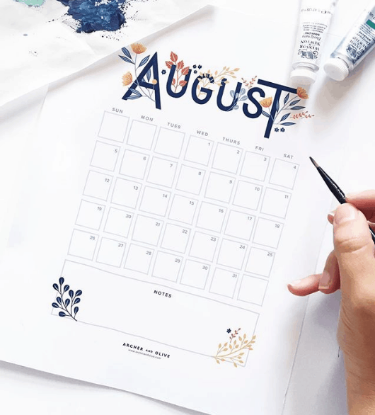Archer & Olive August Bullet Journal Monthly Spread